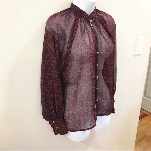 Cleobella Richie Button Down Sheer Red Blouse XS - Picture 4 of 16